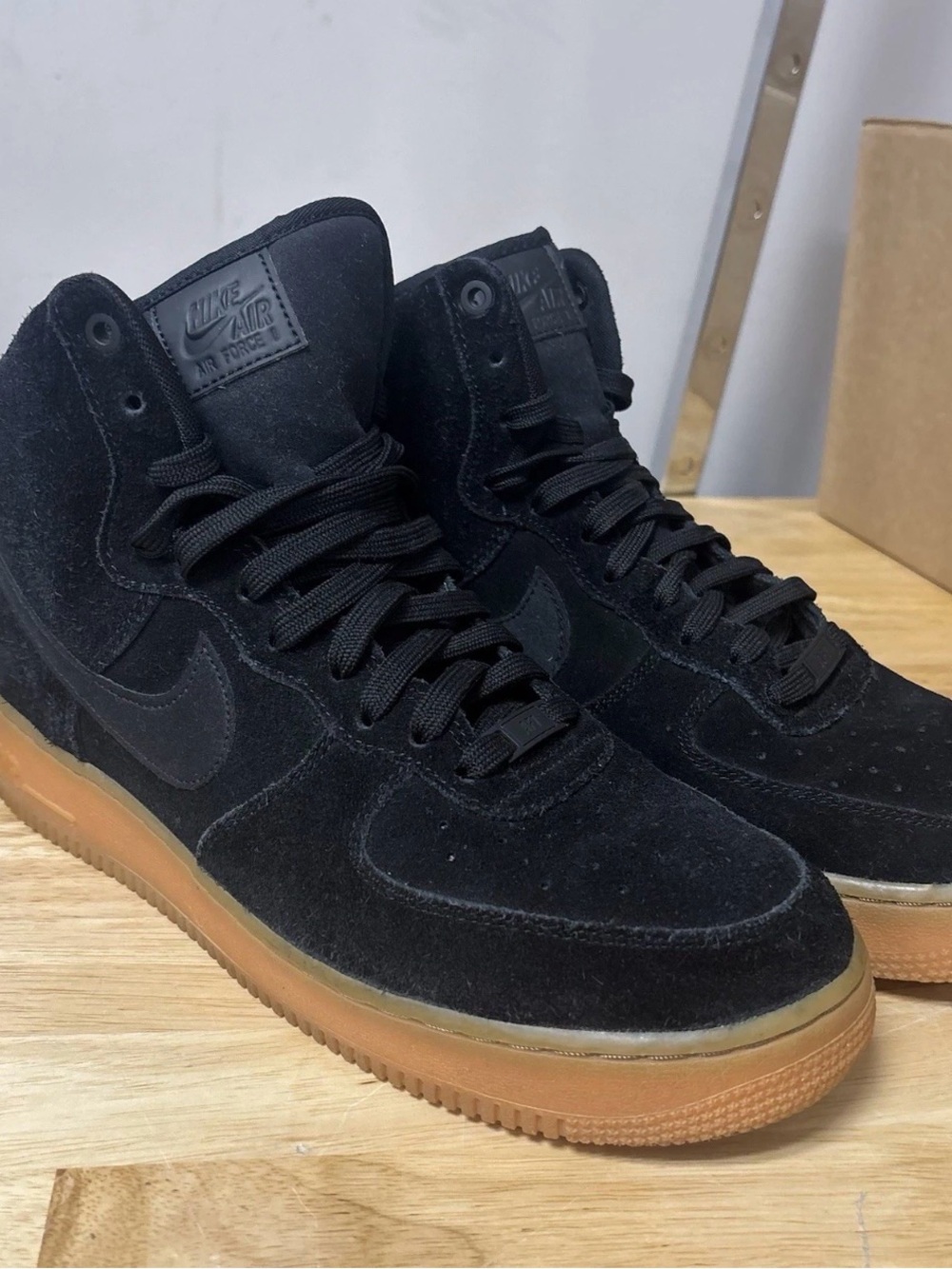 Nike Air Force 1 Mid Suede Sneakers - Black with Gum Sole